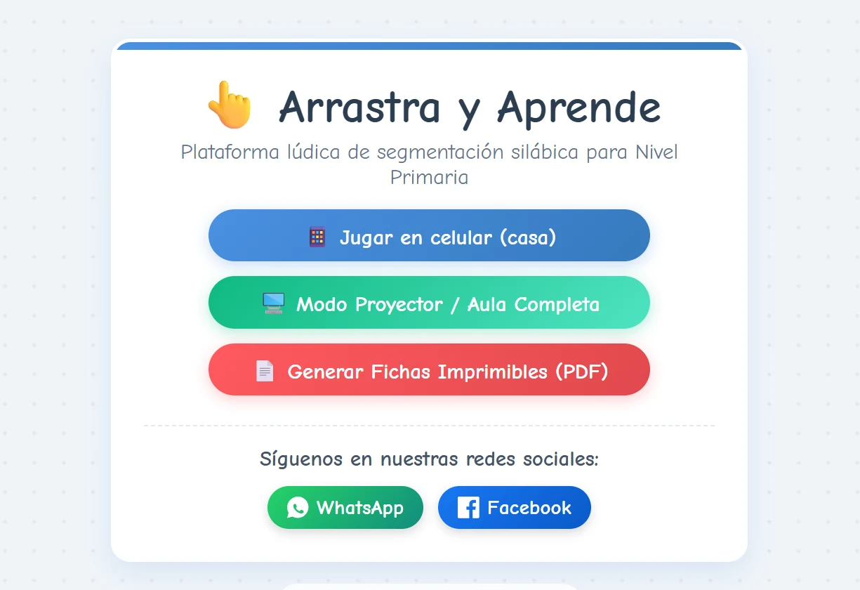 Menú principal con modos de uso