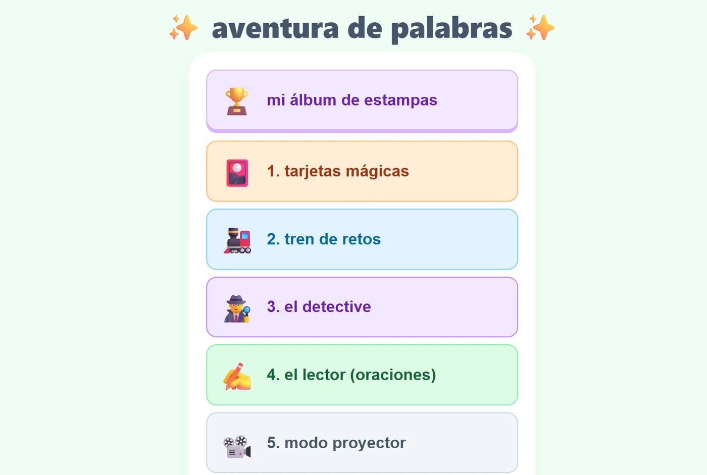 Pantalla de Aventura de Palabras