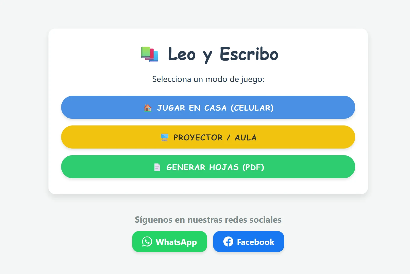 Pantalla principal de Leo y Escribo