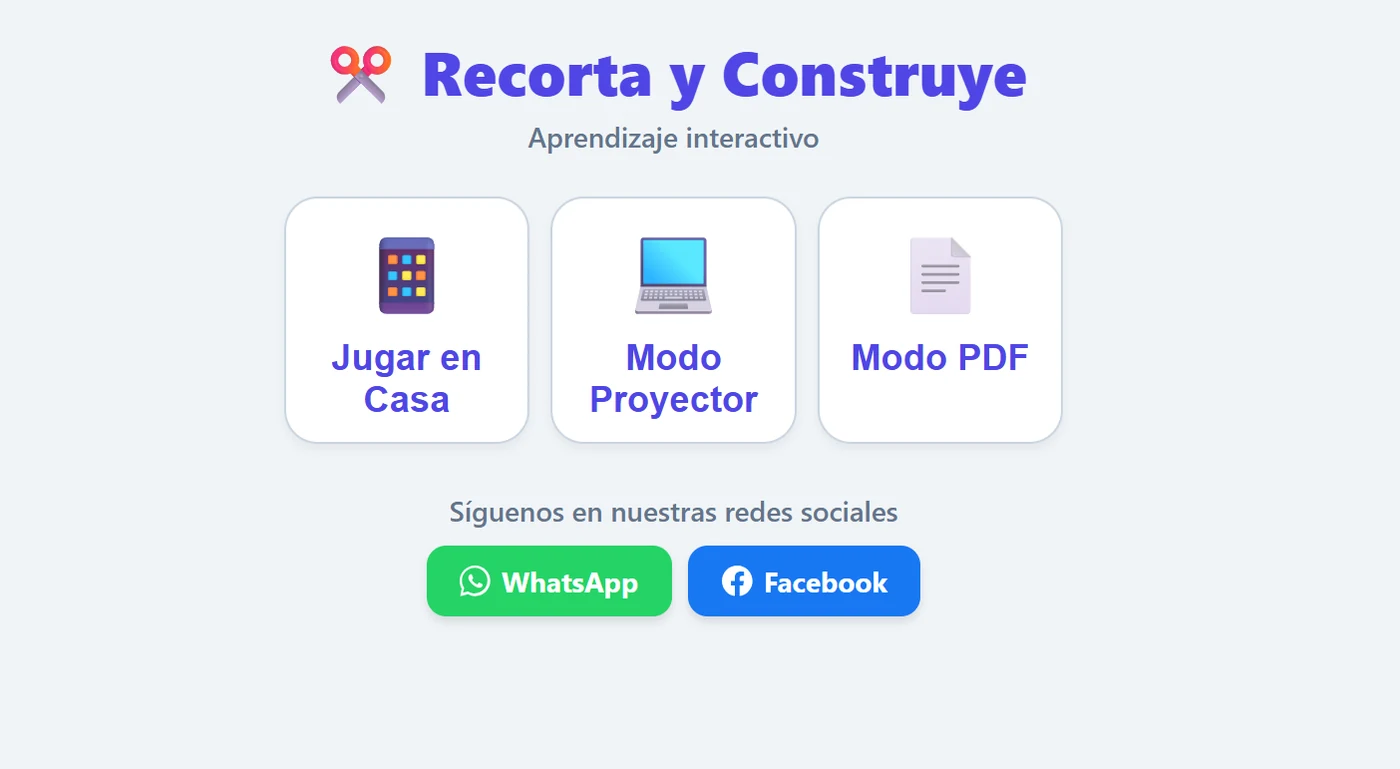 Pantalla principal de Recorta y Construye