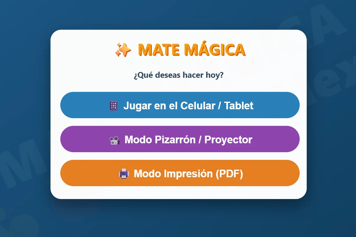 Pantalla principal de Mate Mágica