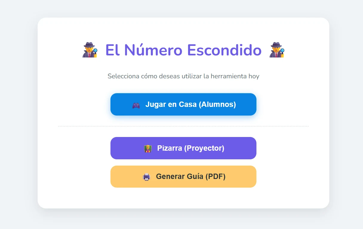 Pantalla principal de El Número Escondido